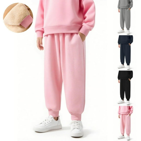 Fall Saving! HVOBTTY Toddler Straight Leg Sweatpants, Fall Long Pants for Kid, Kids Soft Comfortable Solid Color Warm Cuffed Elastic Waist Base Layer Long Pants Pink, 7-8 Years