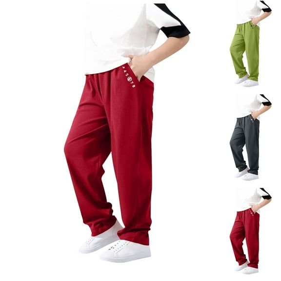 HVOBTTY Toddler Straight Leg Trousers, Fall Long Pants for Kid, Kids Casual Fashionable Solid Color Loose Versatile Sport Pants with Pockets Red, 6-7 Years