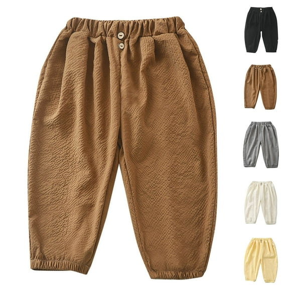 HVOBTTY Toddler Straight Leg Trousers, Fall Long Pants for Kid, Kids Casual Solid Color Button Breathable Mosquito Proof Lightweight Pants for Boys and Girls Yellow, 12-13 Years