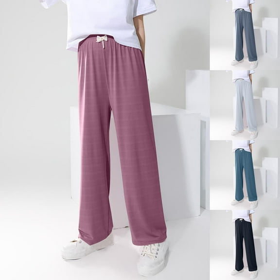 HVOBTTY Toddler Straight Leg Trousers, Fall Long Pants for Kid, Kids Casual Solid Color Elastic Waist Lightweight Loose Wide Leg Pants White, 5-6 Years