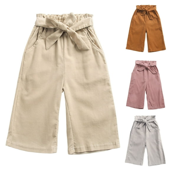 HVOBTTY Toddler Wide Leg Trousers, Fall 7/8th Pants for Girl, Kid Girls Casual Fashion Solid Color Corduroy Cropped Wide Leg Pants Yellow, 2-3 Years