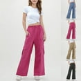 thumbnail image 1 of HVOBTTY Toddler Wide Leg Trousers, Fall Long Pants for Girl, Girls' Casual Solid Color Elastic Waist Wide Leg Outerwear Long Cargo Pants Blue, 8-9 Years, 1 of 5