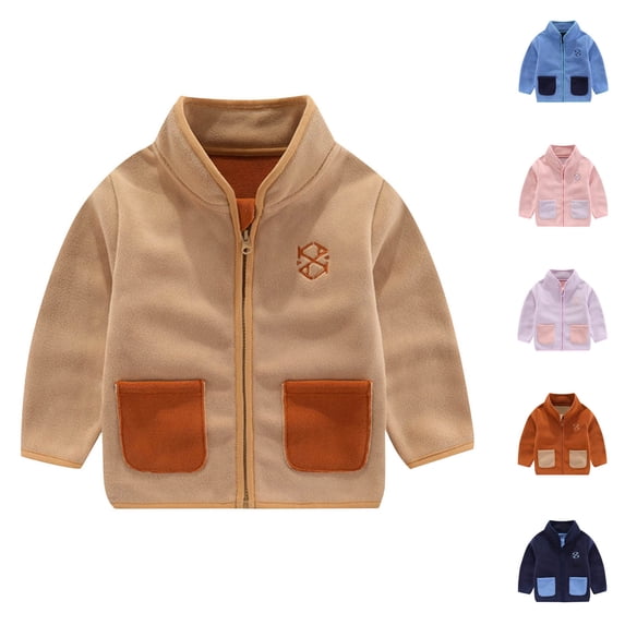 Fall Saving! HVOBTTY Toddler Zipper Jacket, Kids Fall and Winter Coats, Kids Casual Color Warm Block Fleece Zipper Jacket Navy, 8-9Years