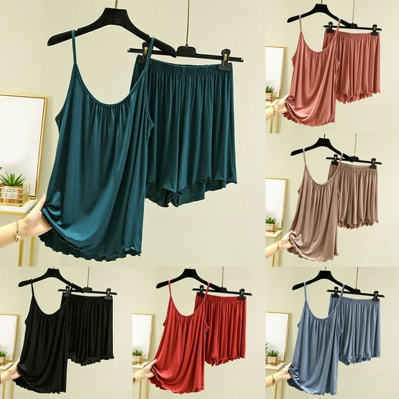 Fall Saving! HVOBTTY Women's Camisole and Shorts Pajama Sets, Pajama Sets for Women, Women's Soft Lightweight Solid Color Loose Camisole Homewear Two Piece Pajama Sets Pink, M