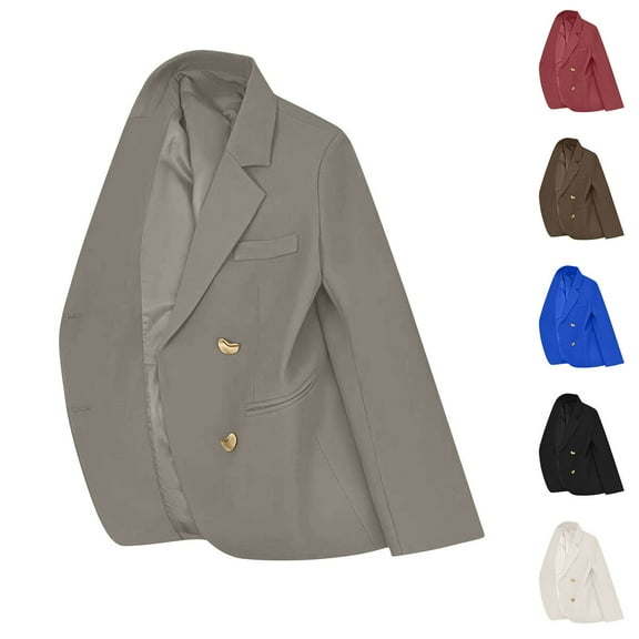 Fall Saving! HVOBTTY Women's Crop Blazer, Fall Coat for Women, Women's Casual Solid Color Notch Lapel Long Sleeve Blazer Office Wear Jacket with Faux Pockets Red, M