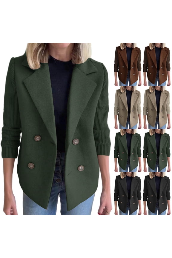 Fall Saving! HVOBTTY Women's Crop Blazer, Fall Coat for Women, Women's Casual Fashion Solid Color Lapel Long Sleeve Fleece Everyday Coat Black, M