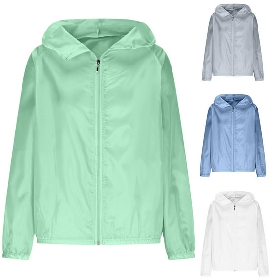 Fall Saving! HVOBTTY Women's Crop Jackets, Fall Coat for Women, Women's Casual Oversized Solid Color Long Sleeve Sun Protective Lightweight Jacket White, L