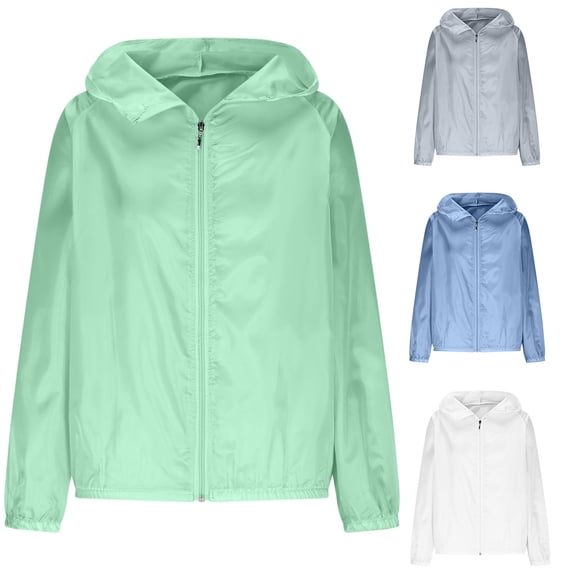 Fall Saving! HVOBTTY Women's Crop Jackets, Fall Coat for Women, Women's Casual Oversized Solid Color Long Sleeve Sun Protective Lightweight Jacket White, XL