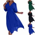 thumbnail image 1 of Fall Saving! HVOBTTY Women's Elegant A Line Dress, Fall Casual Dresses for Women, Women's Casual Solid Color V Neck 3/4 Sleeve Chiffon Waist Cinched Midi Dress Green, XXL, 1 of 4