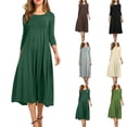 thumbnail image 1 of Fall Saving! HVOBTTY Women's Elegant A Line Dress, Fall Casual Dresses for Women, Women's Stylish Casual Crew Neck 3/4 Sleeve Solid Color Flowy Outer Wear Maxi Dress Army Green, XXXL, 1 of 4