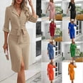 thumbnail image 1 of Fall Saving! HVOBTTY Women's Elegant Shirt Dress, Fall Party Dresses for Women, Women's Casual Solid Color Lapel Long Sleeve Elegant Split Midi Dress Orange, M, 1 of 5