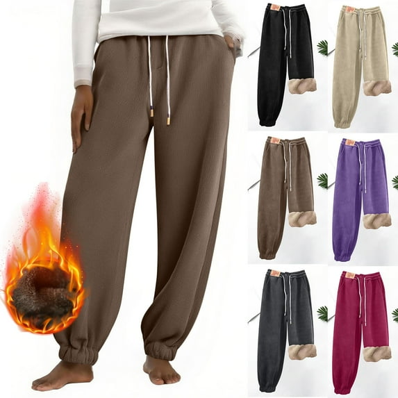 HVOBTTY Women's Long Pajama Pants, Pajama Pants for Women Plus Size, Women's Casual Soft Solid Color Thickened Fleece Warm Lined Pajama Pants Coffee, XXXXL