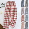 thumbnail image 1 of Fall Saving! HVOBTTY Women's Long Pajama Pants, Pajama Pants for Women, Women's Casual Fashion Plaid Print Lightweight Loose Loungewear Sleep Pants Navy, XXL, 1 of 5