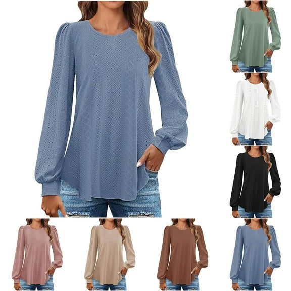 HVOBTTY Women's Long Sleeved Lightweight T Shirt, Fall Tops for Women, Women's Casual Soft Solid Color Crew Neck Loose Breathable Top Green, L