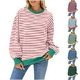 thumbnail image 1 of HVOBTTY Women's Long Sleeved Lightweight T Shirt, Fall Tops for Women, Women's Fashion Casual Striped Color Block Crew Neck Loose Top Army Green, L, 1 of 4