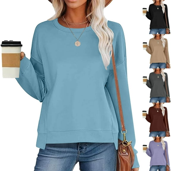HVOBTTY Women's Long Sleeved Pullover T Shirts, Fall Tops for Women, Women's Casual Soft Solid Color Crew Neck Oversized Sweatshirt Black, XXL