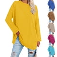 thumbnail image 1 of Fall Saving! HVOBTTY Women's Long Sleeved Pullover T Shirts, Fall Tops for Women, Women's Casual Solid Color Crew Neck Loose Lightweight T Shirt Yellow, XL, 1 of 5