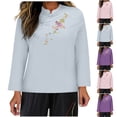 thumbnail image 1 of HVOBTTY Women's Long Sleeved Pullover T Shirts, Fall Tops for Women, Women's Casual Solid Color Round Neck Long Sleeves Linen Loose T Shirt Blue, XXL, 1 of 4