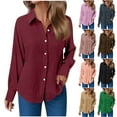 thumbnail image 1 of HVOBTTY Women's Long Sleeved Shirt, Fall and Winter Tops for Women, Women's Casual Fashionable Solid Color Turn Down Collar Button Down Pocket Shirt Purple, Purple A, 1 of 5