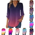 thumbnail image 1 of HVOBTTY Women's Long Sleeved Shirt, Fall and Winter Tops for Women, Women's Fashion Gradient Print Long Sleeve Button V Neck Everyday Wear T Shirt Orange, Orange, 1 of 5