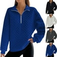 thumbnail image 1 of Fall Saving! HVOBTTY Women's Long Sleeved Sweatshirts, Fall Tops for Women, Women's Casual Fashion V Neck Half Zipper Knit Texture Sweatshirt Top Blue, M, 1 of 5