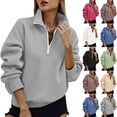 thumbnail image 1 of Fall Saving! HVOBTTY Women's Long Sleeved Sweatshirts, Fall and Winter Tops for Women, Women's Casual Soft Solid Color Long Sleeve Turn Down Collar Zipper Loose Pullover Sweatshirt Khaki, Khaki, 1 of 5