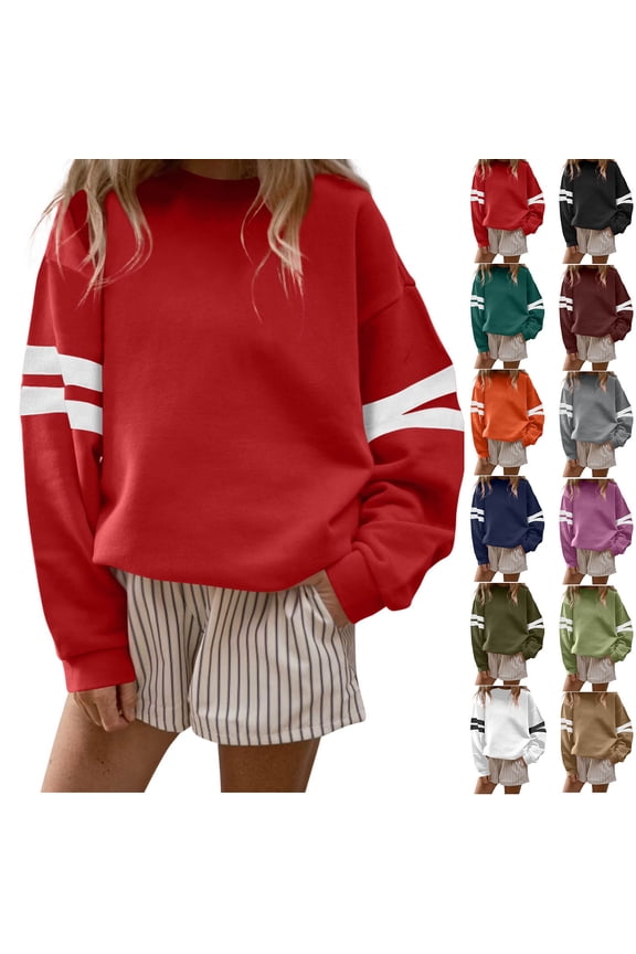 Women's Long Sleeved Sweatshirts, Fall and Winter Tops for Women, Women's Fashion Casual Solid Color Crew Neck Loose Loose Everyday Wear Sweatshirt Navy, Navy