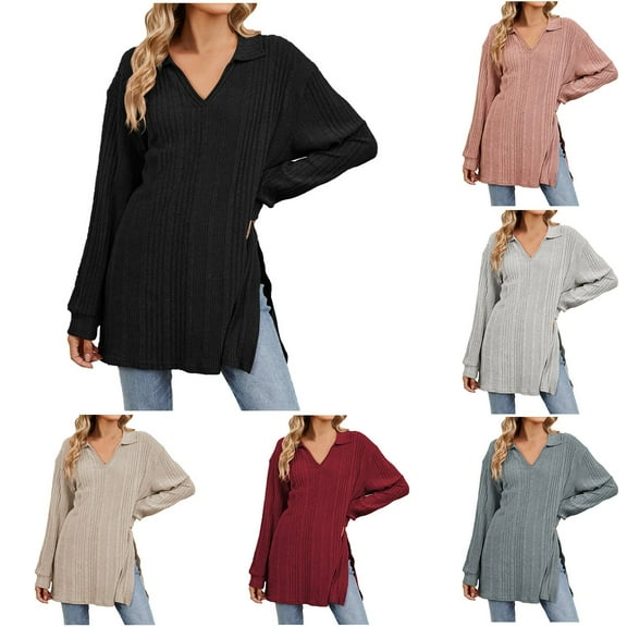 HVOBTTY Women's Long Sleeved T Shirt, Fall Tops for Women, Women's Casual Fashion Solid Color Crew Neck Loose Pullover T Shirt Watermelon Red, M