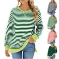 thumbnail image 1 of HVOBTTY Women's Long Sleeved T Shirt, Fall Tops for Women, Women's Fashion Casual Crew Neck Loose Striped Color Block Tee Shirt Army Green, L, 1 of 5