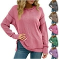 thumbnail image 1 of HVOBTTY Women's Long Sleeved T Shirt, Fall Tops for Women, Women's Casual Stripe Split Long Sleeve Loose Sports Shirt Top Khaki, M, 1 of 4