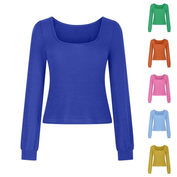 Fall Saving! HVOBTTY Women's Long Sleeved T Shirt, Fall Tops for Women, Women's Fashionable Solid Color Crew Neck Sports Everyday Wear Top Yellow, M