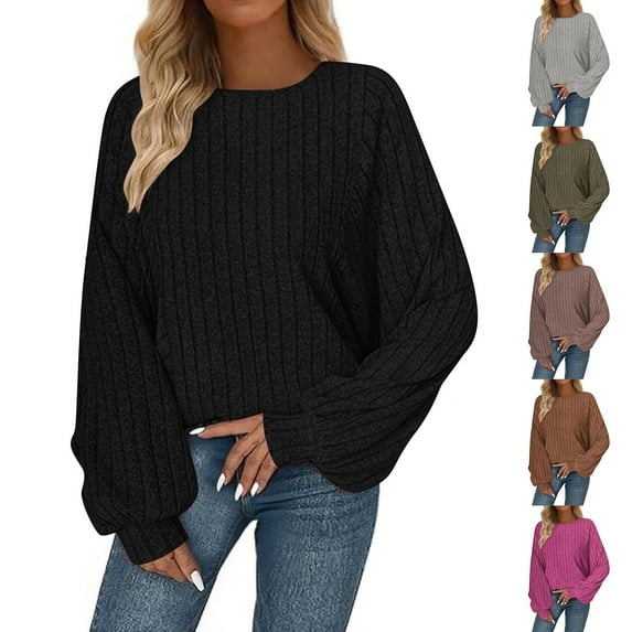 HVOBTTY Women's Long Sleeved T Shirt, Fall and Winter Tops for Women, Women's Casual Solid Color Crew Neck Long Sleeve Loose Sport Pullover T Shirt Brown, Brown
