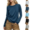 thumbnail image 1 of HVOBTTY Women's Long Sleeved T Shirt, Fall and Winter Tops for Women, Women's Casual Solid Color Long Sleeve Crew Neck Base Layering Pullover Top Navy, Navy, 1 of 5