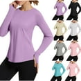 thumbnail image 1 of Fall Saving! HVOBTTY Women's Long Sleeved T Shirt, Fall and Winter Tops for Women, Women's Casual Solid Color Round Neck Long Sleeve Thumb Hole Sun Protection T Shirt Black, Black, 1 of 5