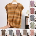 thumbnail image 1 of Fall Saving! HVOBTTY Women's Short Sleeve Pajama Top, Pajama Top for Women Plus Size, Women's Fashion Casual Stripe Round Neck Sleeveless Loose Pajama Tops Coffee, XXXXL, 1 of 4