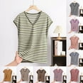 thumbnail image 1 of Fall Saving! HVOBTTY Women's Short Sleeve Pajama Top, Pajama Top for Women Plus Size, Women's Fashion Casual Stripe V Neck Sleeveless Loose Pajama Tops Army Green, XL, 1 of 4