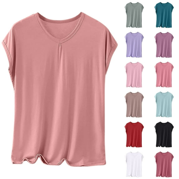 Fall Saving! HVOBTTY Women's Short Sleeve Pajama Top, Pajama Top for Women Plus Size, Women's Fashion Solid Color Round Neck Outer Wear Undershirt Home Short Sleeve Sleepwear Red, XXXXXL