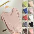 thumbnail image 1 of Fall Saving! HVOBTTY Women's Short Sleeve Pajama Top, Pajama Top for Women, Women's Casual Solid Color Short Sleeve V Neck Lightweight Sleepwear T Shirt Pink, XL, 1 of 5