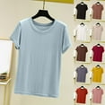 thumbnail image 1 of Fall Saving! HVOBTTY Women's Short Sleeve Pajama Top, Pajama Top for Women, Women's Fashion Casual Solid Color Short Sleeve Round Neck Lightweight T Shirt Pink, XL, 1 of 5