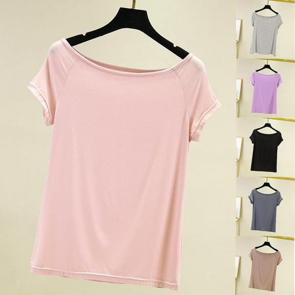 Fall Saving! HVOBTTY Women's Short Sleeve Pajama Top, Pajama Top for Women, Women's Plus Size Solid Color Crew Neck Short Sleeve Stretchy Tee Pajama Tops Dark Gray, M