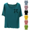 thumbnail image 1 of Fall Saving! HVOBTTY Women's Short Sleeve Pajama Top, Pajama Top for Women, Women's Soft Solid Color Round Neck Short Sleeve Homewear Pajama Tops Green, M, 1 of 4