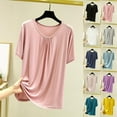 thumbnail image 1 of Fall Saving! HVOBTTY Women's Short Sleeve Pajama Top, Pajama Top for Women, Women's Soft Solid Color Round Neck Short Sleeve Lightweight Sleepwear T Shirt Gray, XXL, 1 of 5