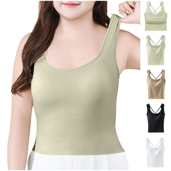 Fall Saving! HVOBTTY Women's Sleeveless Pajama Top, Pajama Top for Women, Women's Plus Size Backless Camisole with Chest Pads Sleeveless Layering Pajama Tops Black, M