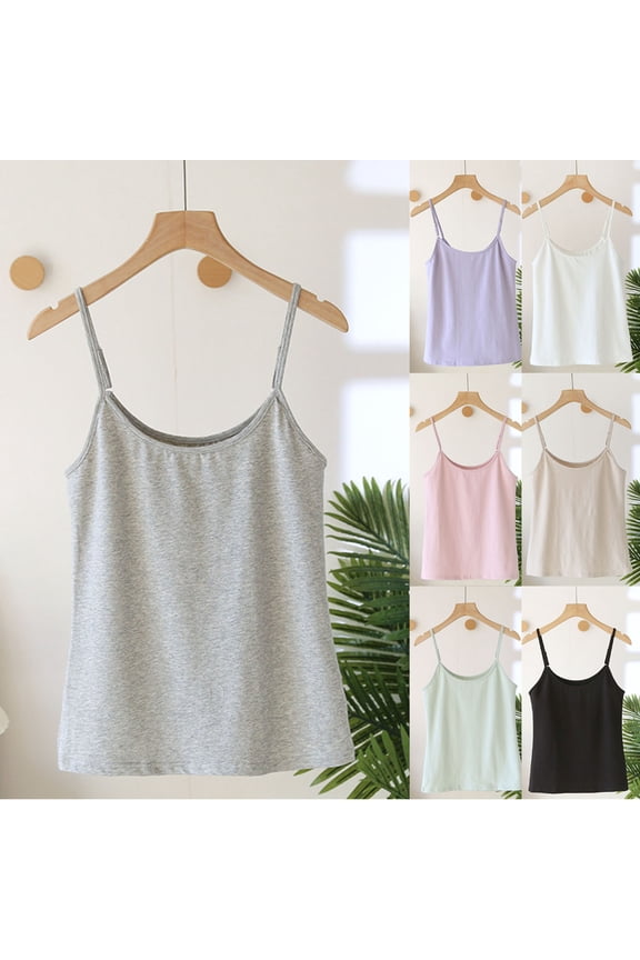 Fall Saving! HVOBTTY Women's Sleeveless Pajama Top, Pajama Top for Women, Women's Solid Color Round Neck Sleeveless Stretch Fitted Camisole Tank Loungewear Top with Chest Pad Gray, M