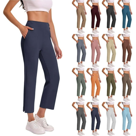Fall Saving! HVOBTTY Women's Slim Leg Pants, Fall Pants for Women, Women's Casual Solid Color Comfortable Stretch Yoga 7/8 Length Work Pants Army Green,S