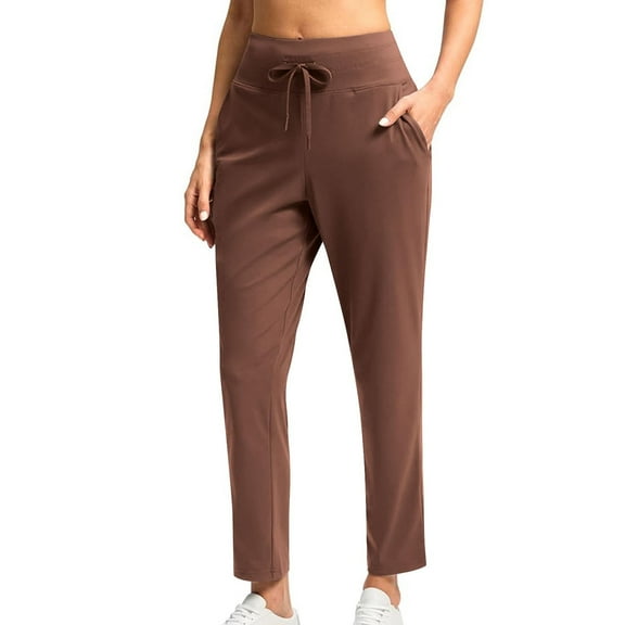HVOBTTY Women's Slim Leg Trousers, Fall Pants for Women, Women's Casual Comfortable Elastic Body Conforming Drawstring Yoga Work Cropped Pants Brown,L