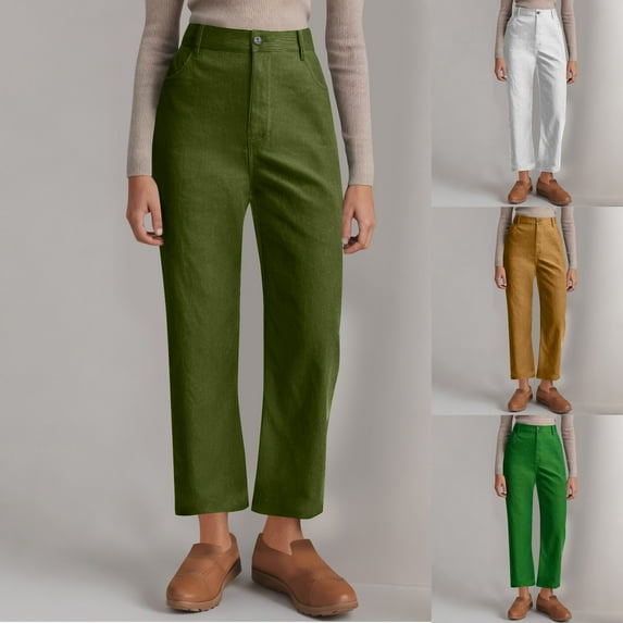 HVOBTTY Women's Straight Leg Joggers, Fall Pants for Women, Women's Casual Soft Solid Color Everyday Wear Straight Leg Pants Yellow, M