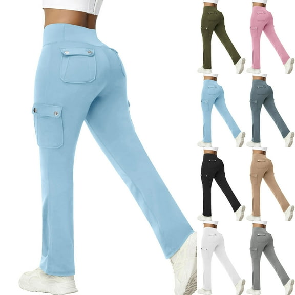 HVOBTTY Women's Straight Leg Pants, Fall Pants for Women, Women's Casual Comfortable Drawstring Straight Leg Pocketed Athletic Everyday Wear Long Pants Army Green,M