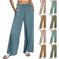 thumbnail image 1 of Fall Saving! HVOBTTY Women's Straight Leg Pants, Fall Pants for Women, Women's Casual Fashion Solid Color Elastic Waist Linen Versatile Straight Leg Pants Army Green,XXL, 1 of 5