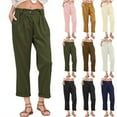 thumbnail image 1 of HVOBTTY Women's Straight Leg Pants, Fall Pants for Women, Women's Casual Solid Color Button Elastic Waist Straight Wide Leg Long Pants with Pockets Navy,XXXL, 1 of 5